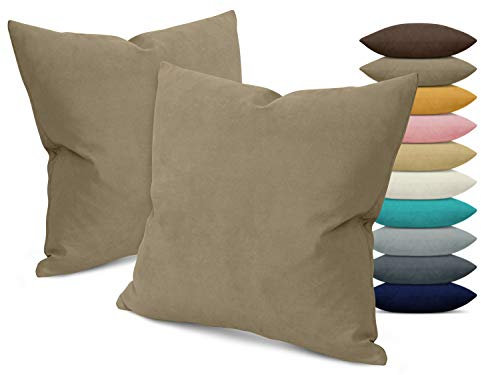 npluseins 2er Pack Kissenhüllen in Wildleder Optik – unifarben und elegant 1170.1523, ca. 40 x 40 cm, Stein