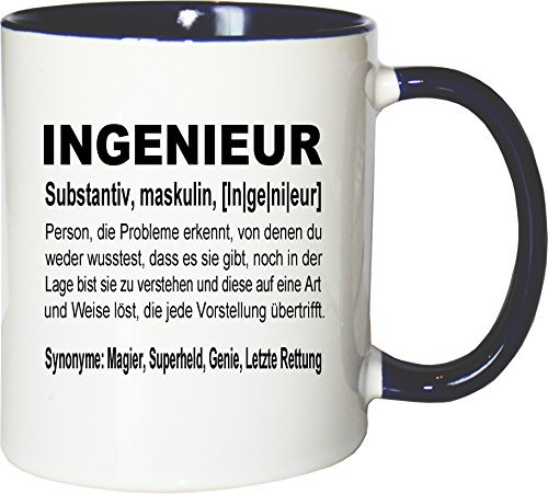 Mister Merchandise Kaffeebecher Tasse Ingenieur Definition Geschenk Gag Job Beruf Arbeit Witzig Spruch Teetasse Becher Weiß-Blau