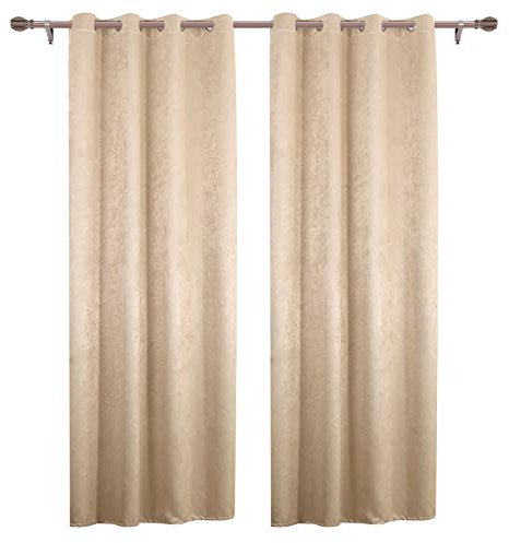 WOLTU Thermovorhang Kälteschutz 2er Set Verdunklungsvorhänge Ösen Vorhang Blickdicht, 250g/m² Schwere Wärmeisolierende Vorhänge Damast Optik Gardinen Wohnzimmer Schlafzimmer, 135x245 cm Champanger