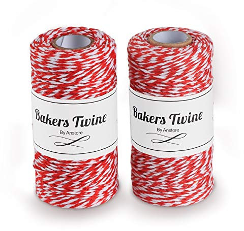 Anstore 200m Rot und Weiß Bindfäden, Baumwolle Bäcker Schnur Ideal zum Backen, Fleisch anrichten, Handarbeiten, Geschenke Verpacken an Weihnachten