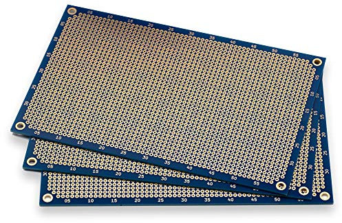 PROTOPATCH® Premium Lochrasterplatine (3 Stk) | Lochrasterplatte | Leiterplatte | Lochplatine | Prototype PCB Board | Euro-Platine | 160 x 100 mm | Doppelseitig | Runde Pads | Blau | PTH | 2,54 mm