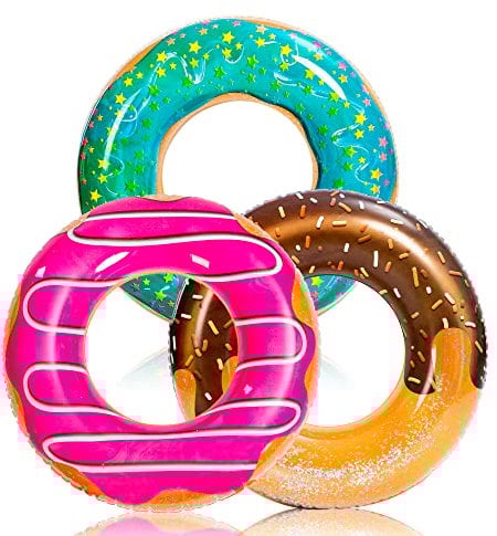 JOYIN 32.5 ''/82,5cm Flotador de Piscina con Purpurina (Juego de 3), Juguetes Divertidos para Fiestas en la Piscina y decoración de Fiestas con Donuts