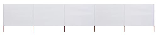 vidaXL Paravent 5 Panneaux Ecran de Plage Anti-Vent Abri de Plage Pare-Vue Coupe-Vent Camping Jardin Pliable Extérieur Tissu 600x160 cm Blanc Sable