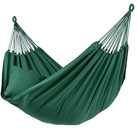 Tropilex Südamerikanische Hängematte Single | Handgefertigt | Fairtrade | Hammock 'Plain' Green | Flexibel & Belastbar | Perfekt für den Garten, Camping und auf Reisen geeignet