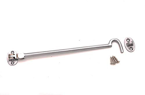 10 (250mm) Satin Chrome Heavy Duty Brass Cabin Hook & Eye Silent Catch/Latch/Holder/Back Gate/Shed/Patio Door
