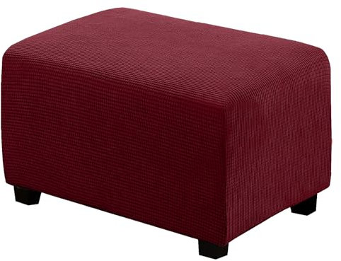 BXFUL Ottomane Schonbezug, Rechteckig Hocker Jacquard, Quadratisch hockerbezug, Hocker Husse für Fußhocker, Hocker Protector Waschbar Überzug hockerabdeckung (Large,Weinrot)