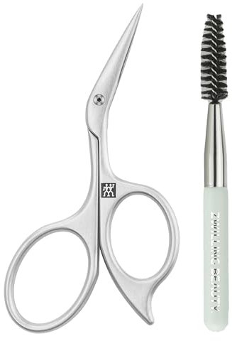 ZWILLING Augenbrauenschere (Mit abgewinkeltem Scherendesign und Hauchdünne Klingen mit Augenbrauenbürste), Premium, Silber