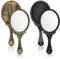 NA 2 Piezas Espejo de Mano Retro Patrón Manija Espejo de Maquillaje Cosmético Espejo Oval Espejo de Viaje Estilo Retro Romántico Herramienta de Belleza de Maquillaje Pequeño Espejo para Mujer