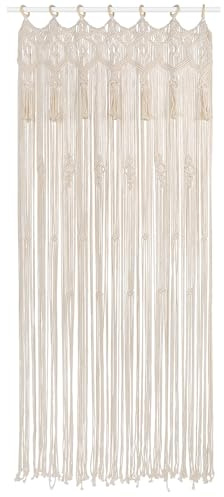 ANMINY Makramee-Vorhang, dekorativer Boho-Wandbehang, Tür, Flur, Fenstervorhänge mit Quasten, Holzring, handgefertigt, gewebte Baumwolle, Restaurant, Heimdekoration – 94x200.7 cm
