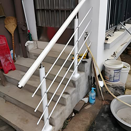ZAQYCM Pasamanos Escalera Barandilla Pasamanos De Exterior para Escalones Exteriores En Blanco, Kit De Barandilla De Cubierta De PVC con Postes De Acero, Montaje En Suelo para Balcón, Jardín