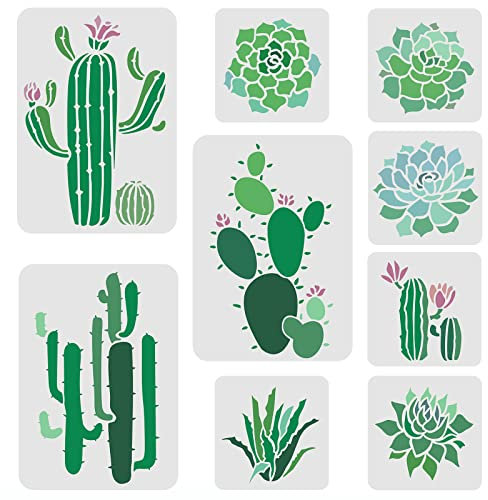 FINGERINSPIRE 9 Stück Sukkulenten Schablonen 2 Größen Kaktus Pflanzen Muster Schablone Aloe Vera Wandschablone Sukkulenten Schablonen Wiederverwendbare Schablone zum Malen auf Holzboden Wand