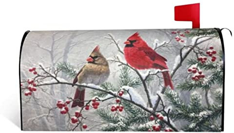 Winter Cardinal Bird Mailbox Covers Magnetic Standard Size 18 x 21, Winter Snow Birds Mailbox Covers Mail Wraps Cover Letter Post Box for Gardern Yard Outdoor Decor