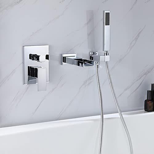 XJTNLB Badewannenarmatur Wasserfall mit Brause Badewannenarmatur mit Handbrause Einhebelmischbatterie mit Handbrause,Chrom