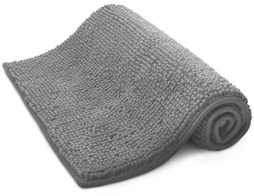 KEPLIN Non-Slip Microfibre Bath & Toilet Mat - Soft, Plush & Comfortable Rug with Machine Washable Design - Water Absorbent & Quick Drying to Keep Bathroom & Home Hygienic & Clean-(40x60cm) Light Grey