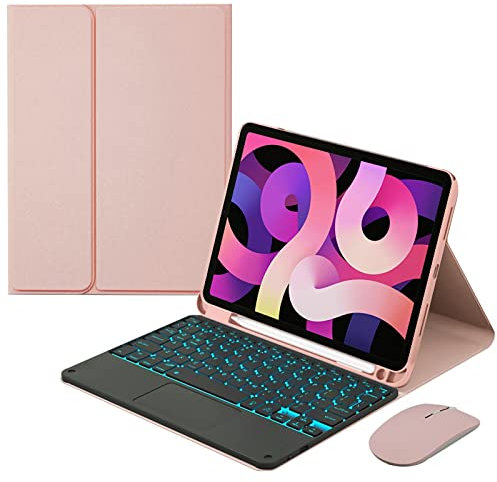 GUPENAA Tastatur Hülle für iPad Pro 12,9 Zoll 2017/2015 (2. und 1. Generation), 7 Farbige Beleuchtung, Magnetisch Abnehmbarer Tastatur mit Stifthalter und Touchpad,Rosa