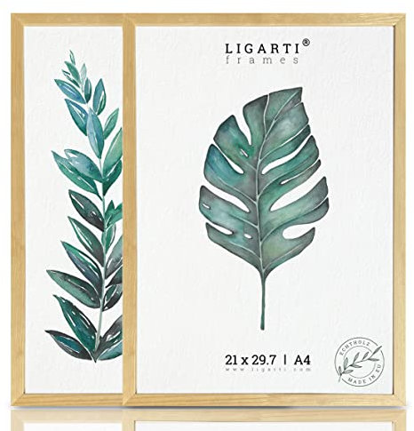 Ligarti® Bilderrahmen (Made in EU) I Rahmen aus Echtholz I Holzbilderrahmen, Holzrahmen I Picture Frame (A4, 2x natur)