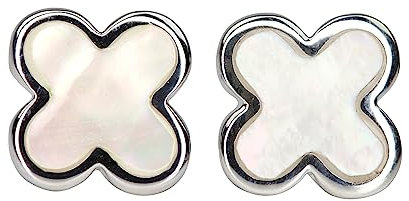 SILBERMOOS Damen Ohrstecker Kleeblatt mit Perlmutt Blüte Rosette klein, 925 Sterling Silber Ohrringe