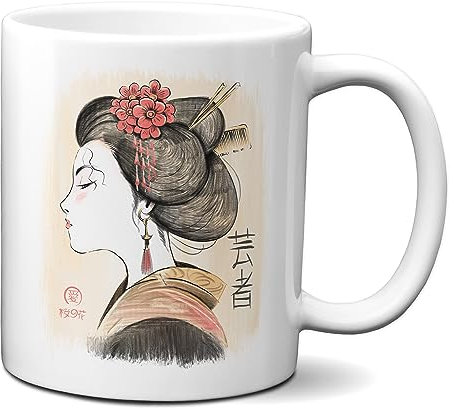 Planetacase - Taza Desayuno Geisha Japonesa - Regalo Original - Diseño Único - Apta para Microondas y Lavavajillas - Capacidad 330 ml - Taza Cerámica, Color Geisha, Material Cerámica