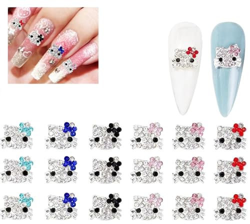 18Pcs Nail Art Charms kitty Legierung Kitty Nägel , Glänzende Kawaii Nagel Strass, Silber Schmuck Kit Nagel Dekorationen, Cartoon Nagel für Haarclips, Kühlschrank Magnete