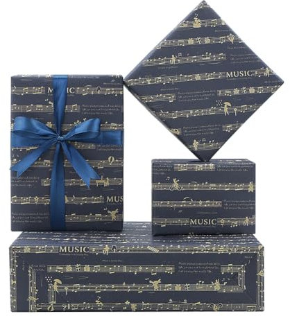 Musik Geschenkpapier Schwarz,Geschenkpapier Hochzeit 4 Stück, Romantisches Musikalisches Notiz Einpackpapier Für Geburtstag Weihnachten Hochzeitstag Künstler Jungen Mädchen Weibliche Männer