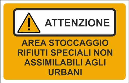 M-ITALY CARTELLO SEGNALETICO - AREA STOCCAGGIO RIFIUTI SPECIALI NON ACCUMULABILI - Adesivo Extra Resistente, Pannello in Forex, Pannello In Alluminio (30x42, Adesivo)