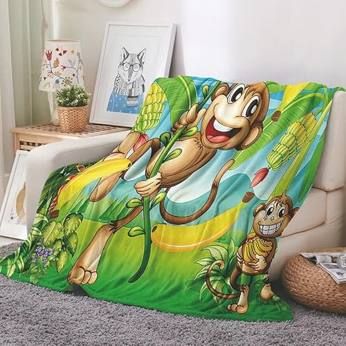 EHOMERY Kuscheldecke Sofa Leichte Warme Decke Kuscheldecke Mit Motiv Kleine Decken AFFE Karikatur Klimaanlagen-Decke Dekorative Weiche Kuscheldecken Grün 240x180cm