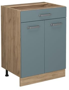 Vicco Mueble bajo de Cocina R-Line, Gris Azulado/Roble Dorado, 60 cm con cajón, sin encimera