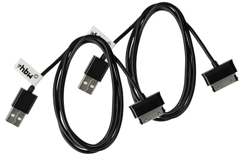 vhbw 2x USB-Kabel kompatibel mit Samsung Galaxy Tab GT-P3112 | GT-P3113, GT-P3110 Wifi Tablet - Datenkabel 2in1 Ladekabel, 120cm, 9,7cm Schwarz