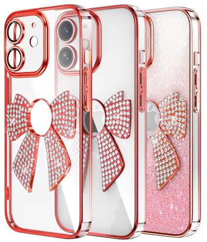 IMIRST Diamond Phone Case Compatible with iPhone 11 (6.1'') Electroplated Bling Glitter Silicone Shell Shockproof Protective Cover Bumper Bow Tie Case for Apple iPhone 11. KD Red