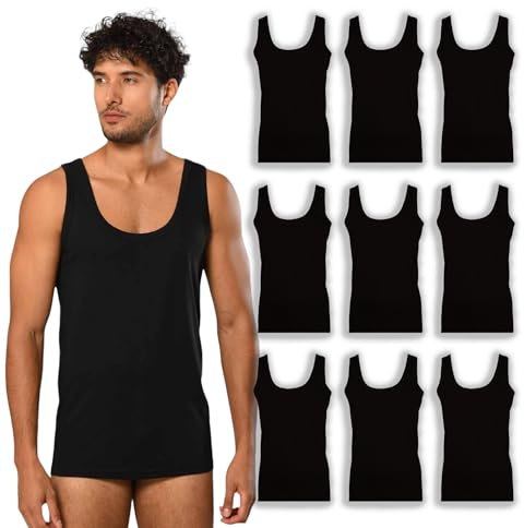 Erdem Herren Unterwäsche Tank Top 9 Stück, Multipack, Klassisch, Baumwollunterhemd für Männer, Basic Bequeme Männerunterwäsche, Strapazierfähige Herren Tank Tops, Schwarz, XL