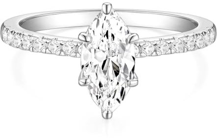 Titaniumcentral 2CT Bague de fiançailles pour femme en or et argent avec zircone marquise Alliance de mariage (argenté,Size 66 (21.0))