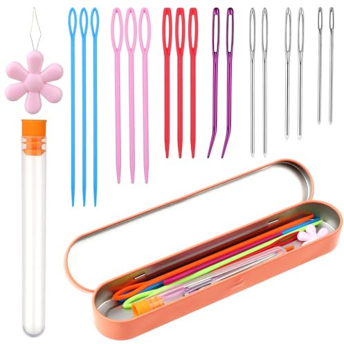 Garnnadel-Set Stopfnadeln Nähnadeln Mit Großem Öhr Gebogene Gobelinnadeln Stumpfe Nadeln Großem Öhr Häkelgarnnadel-Zubehör Mit Aufbewahrungsbox Nadeleinfädler zum Basteln Stricken Häkeln Handnähen