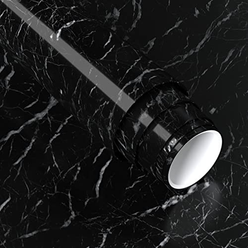 XRUIBZI Black Marble Wallpaper 90cmx500cm Sticky Back Plastic Worktop Vinyl Covering Black Kitchen Contact Paper Self Adhesive Waterproof Wall Paper for Kitchen Countertop Wall