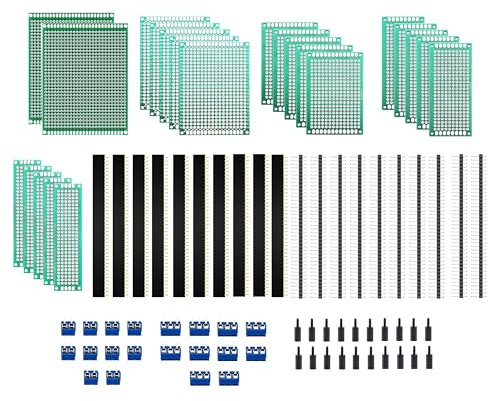 HUAZIZ 82 Stück PCB Board Kits, 22 Stück Doppelseitige Leiterplatten Prototypkarten, 20 Stück männlich weiblich 40 Pin Kopfleiste, 20 Stück 2P/3P Screw Terminal, 20 Stück Nylonsäule