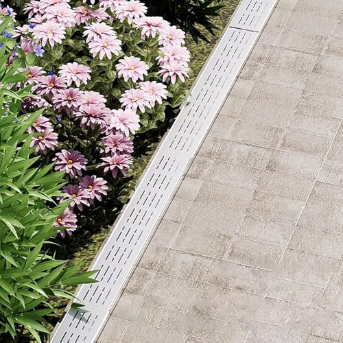 Entwässerungsrinne Abdeckung Schmalere Drainagerinnen aus Edelstahl – Regenrinne mit Gitter/Platte für Betonduschumlenkung für Einfahrten – Entwässerungsrinne mit langen Abflusslöchern für Garten, Toi