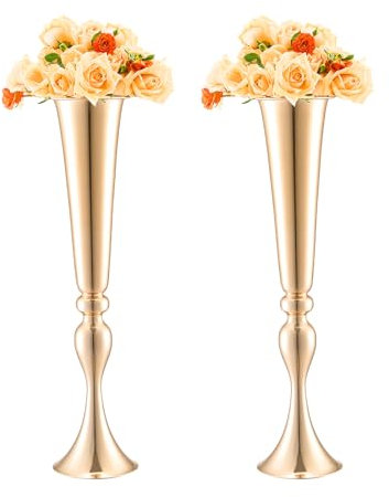 VEVOR 2 STK 56 cm hohe Blumenvase für Hochzeiten, Metall-Trompeten-Mittelstück, Goldener Blumenständer für Tische bei Hochzeitsessen, Partys, Jubiläen, Zeremonien, Geburtstage, Eventdekoration