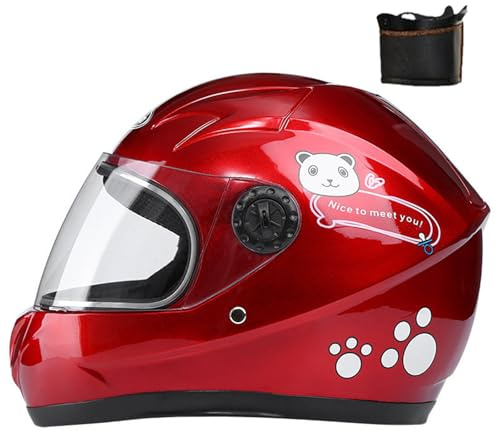 Kinder-Motorradhelm, Integral-Motorradhelm mit Visier, geeignet für Kinder im Alter von 5–14 Jahren, niedlicher Cartoon-Helm für Jungen und Mädchen, für alle Jahreszeiten D,50-54CM