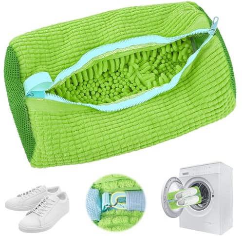 Sac Lavage Chaussures 1 Pièce, Lavage Chaussures à Machine à Laver, Réutilisables à Laver avec Fermeture Éclair et Nettoyage, Protégez vos Chaussures Contre les Dommages-Vert.