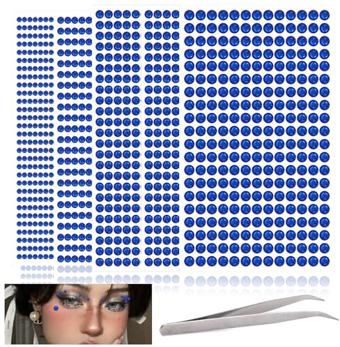 Gems for Crafting, 2100 Pcs Stick on Gems 5 Sheets Gem Stickers Blue Self Adhesive Gem 3/4/5/6mm Rhinestones for Craft Sparkly Jewels Stickers for DIY Decoration