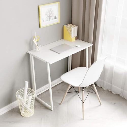 Moziel Escritorio Plegable, Compacto sin ensamblaje, Mesa Escritorio Ordenador Manualidades, Mesa Estudio Plegable para Oficina, Casa, 80 x 45 x 74 cm, Color Blanco