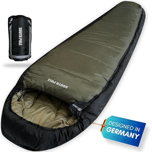 Explorer® Southpole XXL Schlafsack Outdoor -21°C +2°C [300GSM] 3-4 Jahreszeiten Winter Mumienschlafsack Erwachsene [2200g] 235x92x60cm wasserdichte Unterseite YKK Zip Rechts für Camping und Reisen