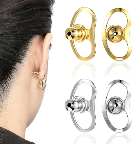 RYMAUP 4 Stück Ohrringverschluss, Ohrstecker, Ohrringverschlüsse, Metall-Ohrringheberverschlüsse für Ohrstecker, schwere Ohrringe, Damen-Ohrringverschlüsse für hängende Ohren