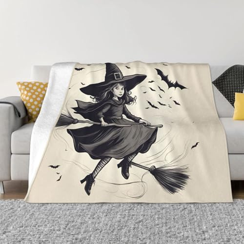 Halloween-Hexe fliegende Plüsch-Sofa-Decke, Doppeldecke, vier Jahreszeiten, Premium, flauschige Mikrofaser-Decke.