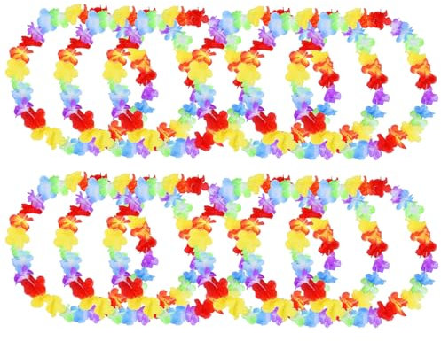 12 Stück Haw,Hawaii Kette,Hawaii Outfit Damen,Blumen Luau Party,Aloha Kostüm Set,Hawaiian Hawaiianische Blumenkette,Blumenketten Deko Girlande,Girlanden Halskette Leis,Accessoires Blume Dekoration