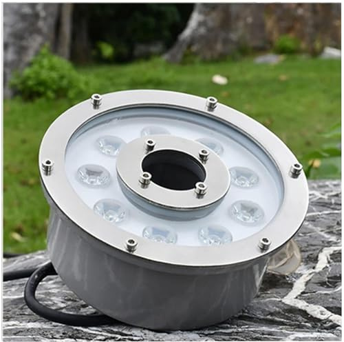 LED Pool Underwater Light, Submersible LED Ring Fountain Lamp, IP68 Waterproof Stainless Steel Landscape Lights, 12V Low Voltage Middle Hole LED Pond Lights, for Aquarium, Garde(Cold White,6W(12V))