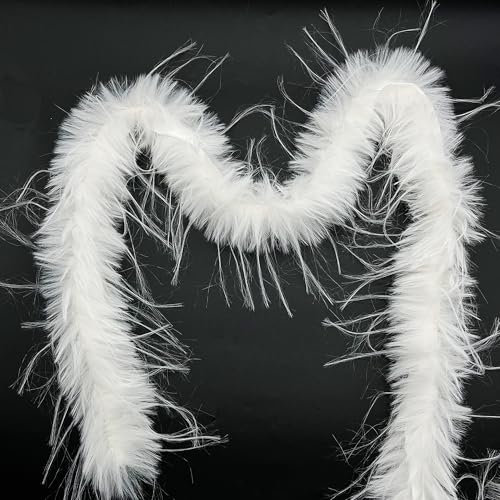 OHYER 2 Meter lang (8 cm breit) Federfranse Nähen Kostüm Deko Borte mit gefärbten Hahnenfedern Feder Fringe Trim Gürtel Federborte Band federboa federrock Boa Federn Federschal Kostüm (Weiße)