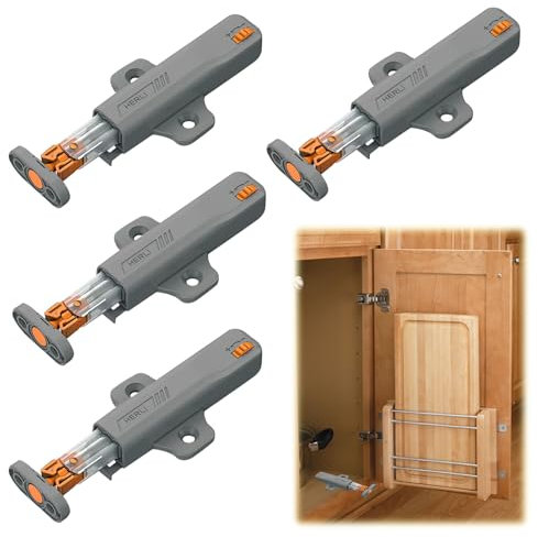 Push to Open Door Catches, 4 Pcs Latch Push to Open Latch, Grey Push Door Catches, Push Openers for Cupboards Wardrobe Closet Closing, Heavy Duty Touch Open Push Latch for Kitchen