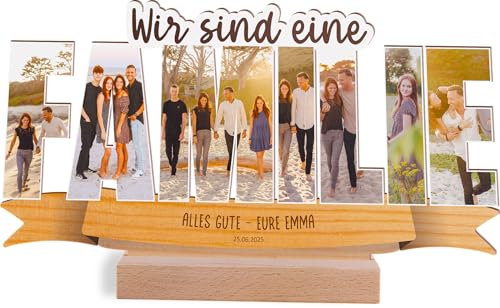 Familie Geschenk personalisiert - Foto Holzbild opt. mit Sockel - Familie Geschenk, Fotogeschenk für Familienfotos zu besonderen Anlässen, Geschenkidee für Familienfeiern, Fotogeschenk für die Familie