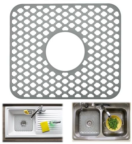Silicone Sink Mat, ADERTOS Middle Hole Folding Non-Slip Sink Protectors Kitchen Sink Protector Mats Counter Protector for Bottom of Kitchen Sink, Dishes and Glassware Drain Mat, 34 x 29cm | Kitchen Sink Protector Mats, Counter Protector, for Bottom of Kitchen Sink, Dishes,Glassware, Drain Mat, 34 x 29cm