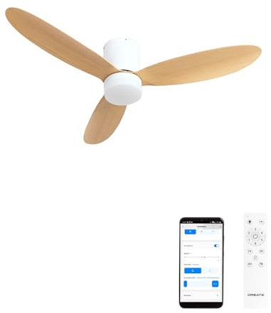 CREATE / WIND LITE/Ventilatore da soffitto con luce legno chiaro con WiFi e telecomando / 40W, Silenzioso, Ø132 cm, 6 velocità, programmabile, funzione estate-inverno, luce LED 3 temperature